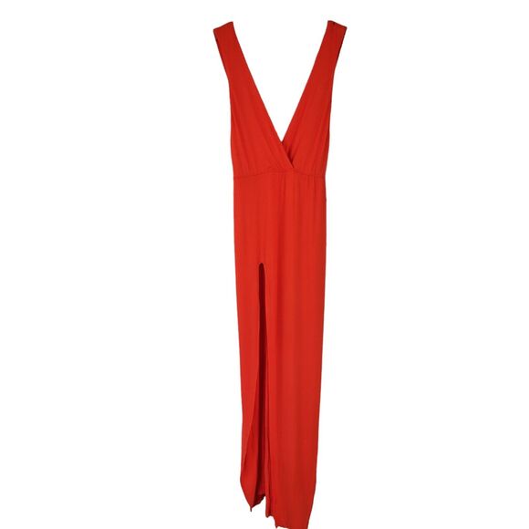 Superdown Dress Size Medium Erica Plunging Neck Maxi Slit Front Red Orange NWT - Picture 6 of 11